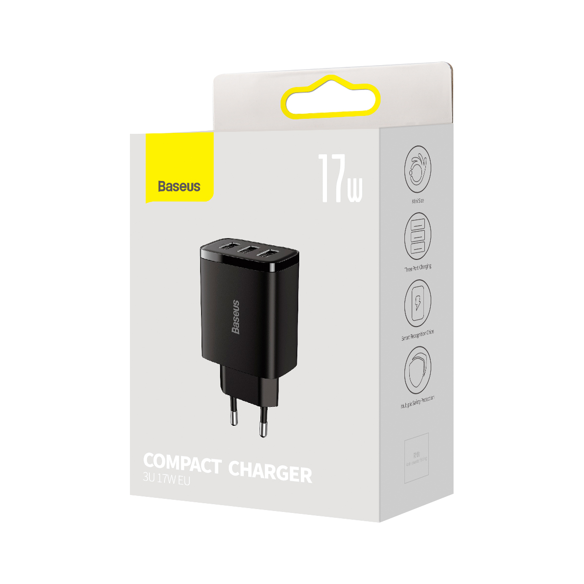Chargeur mural compact 3xUSB - 17W noir – Image 3